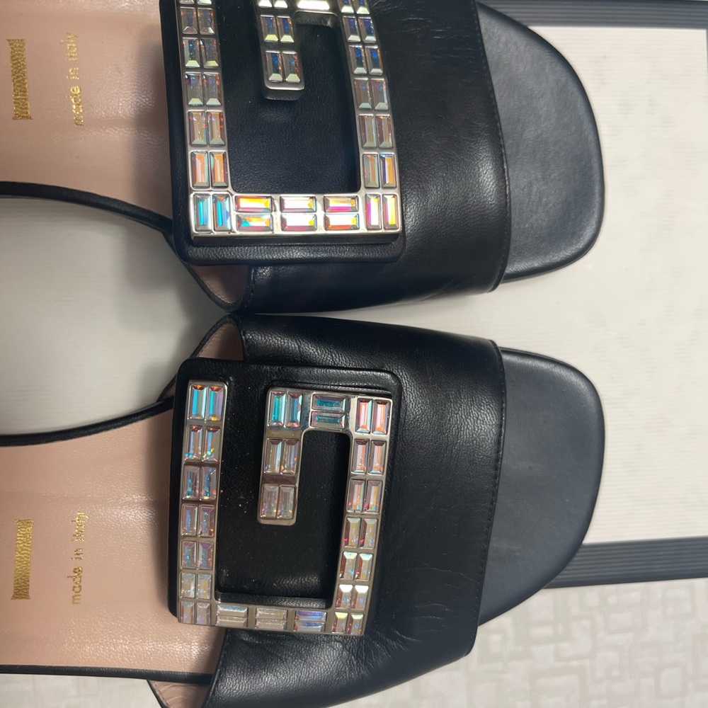 Gucci Crystal G Leather Slides - Picture 3 of 6